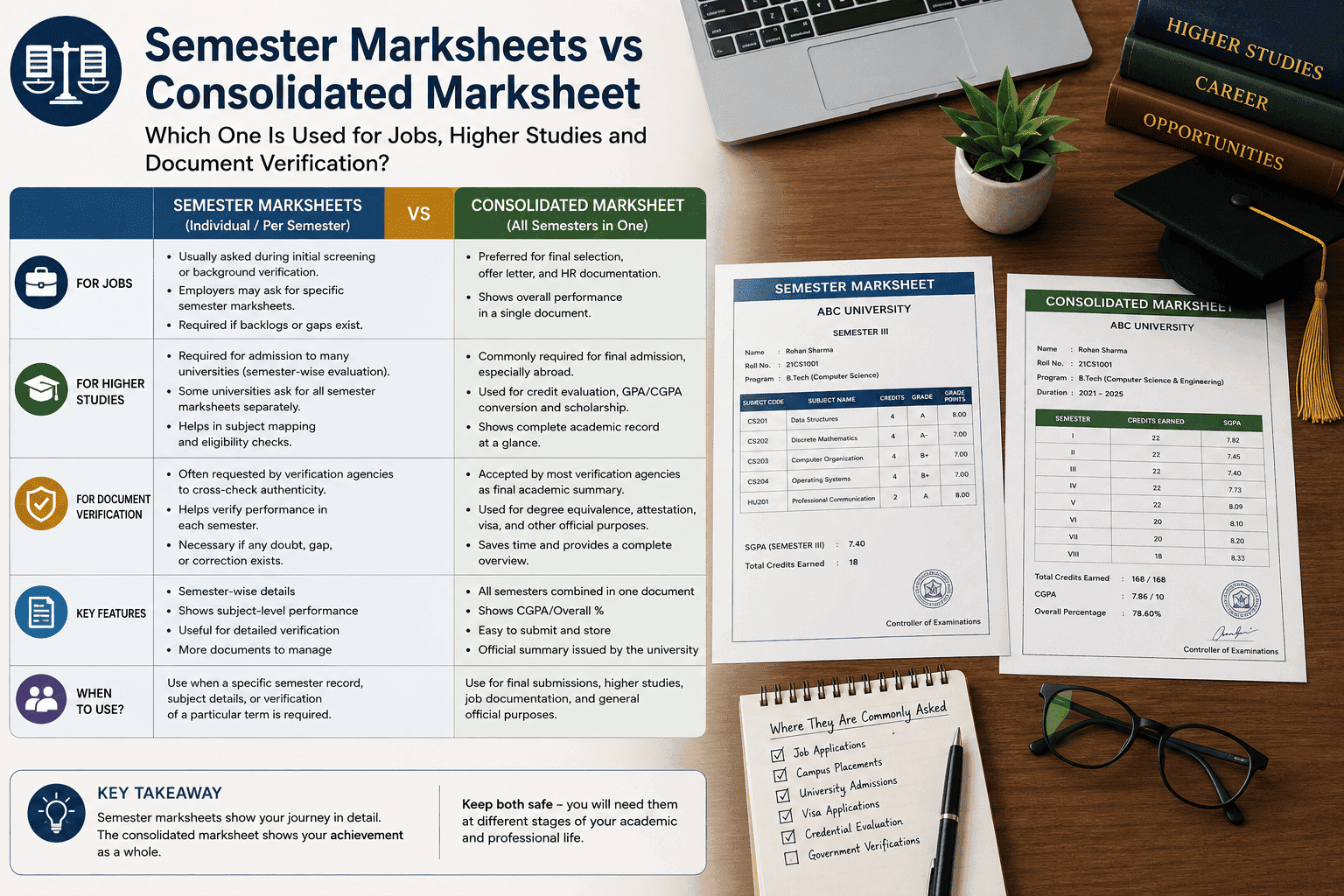 Semester Marksheets vs Consolidated Marksheet: Which One Is Used for Jobs, Higher Studies and Document Verification?